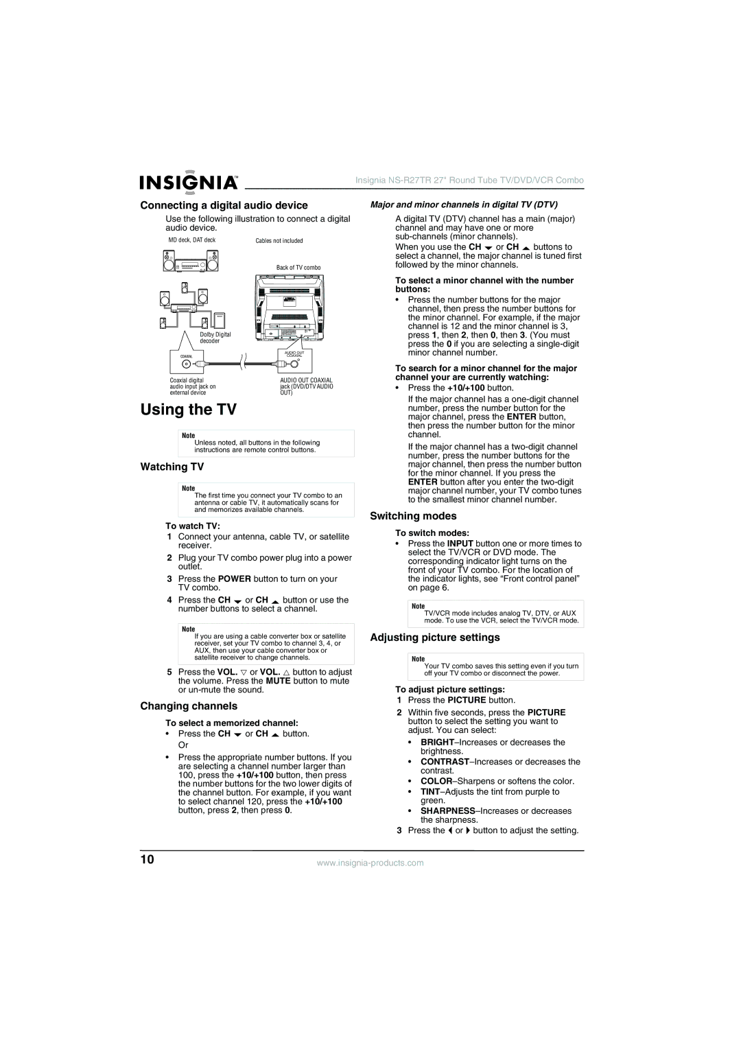 Insignia NS-R27TR manual Using the TV 