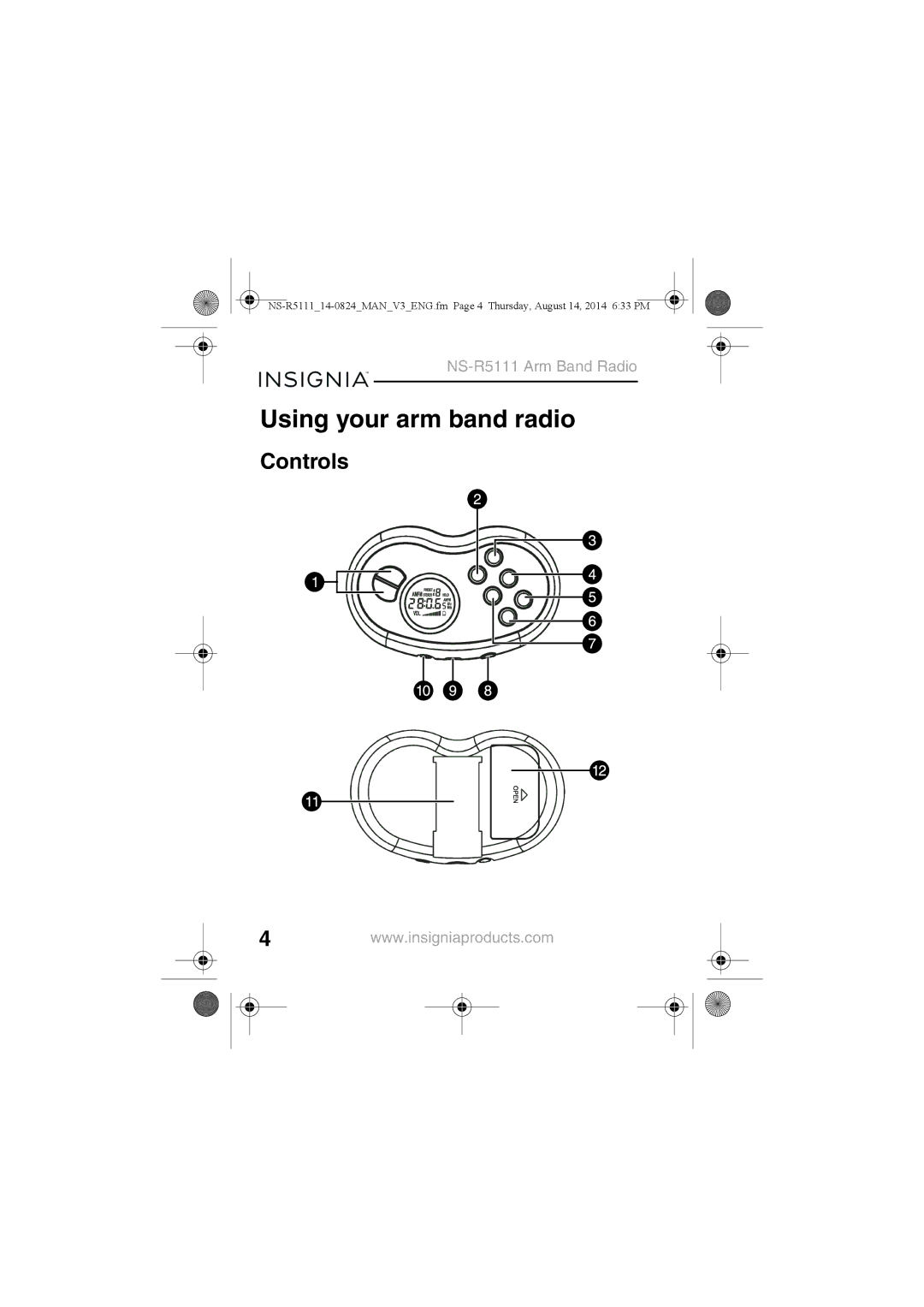 Insignia NS-R5111 manual Using your arm band radio, Controls 