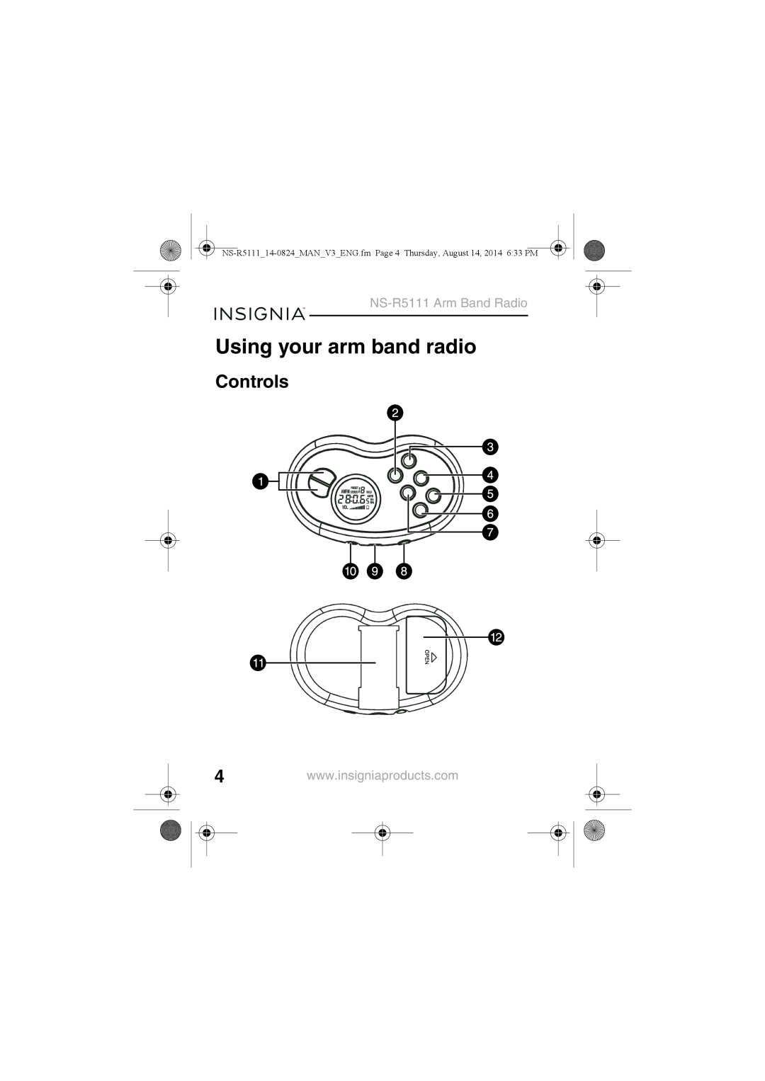 Insignia manual Using your arm band radio, Controls, NS-R5111Arm Band Radio 