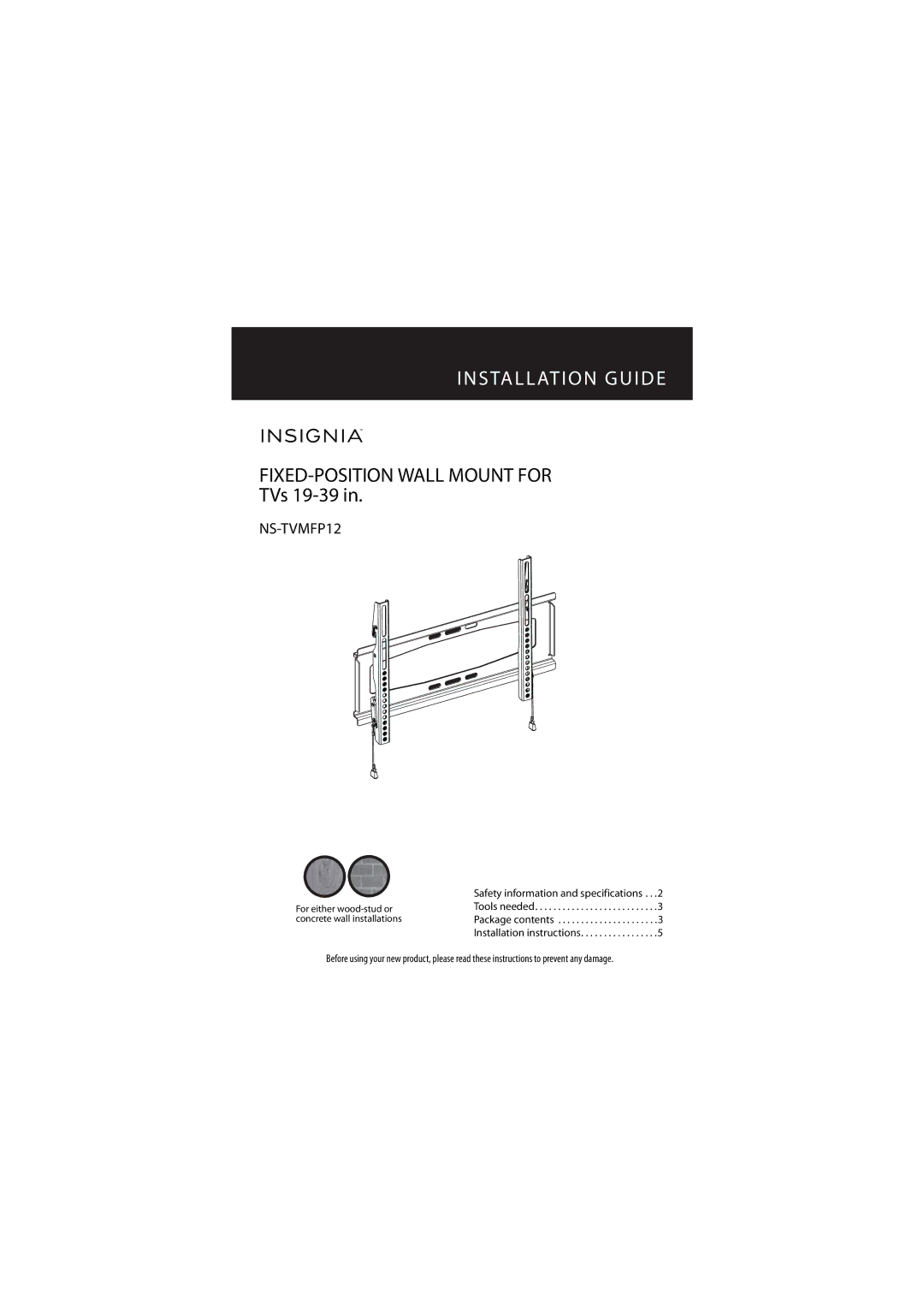 Insignia NS-TVMFP12 specifications Installation Guide 