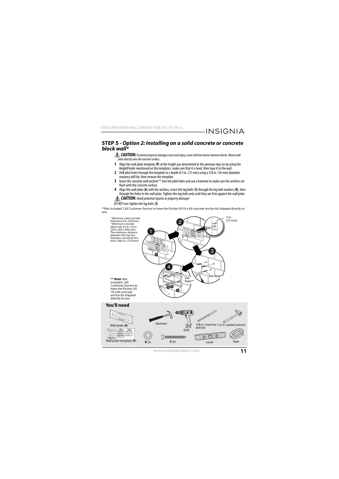 Insignia NS-TVMFP12 specifications mm See Note 