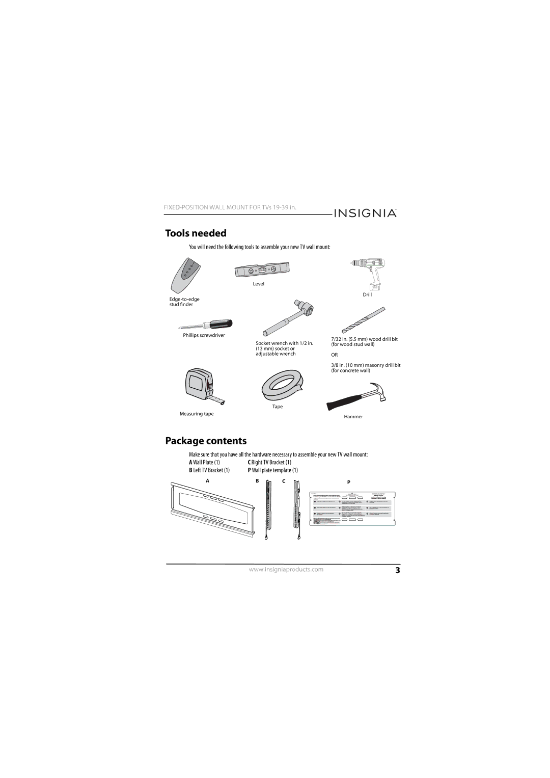 Insignia NS-TVMFP12 specifications Tools needed 