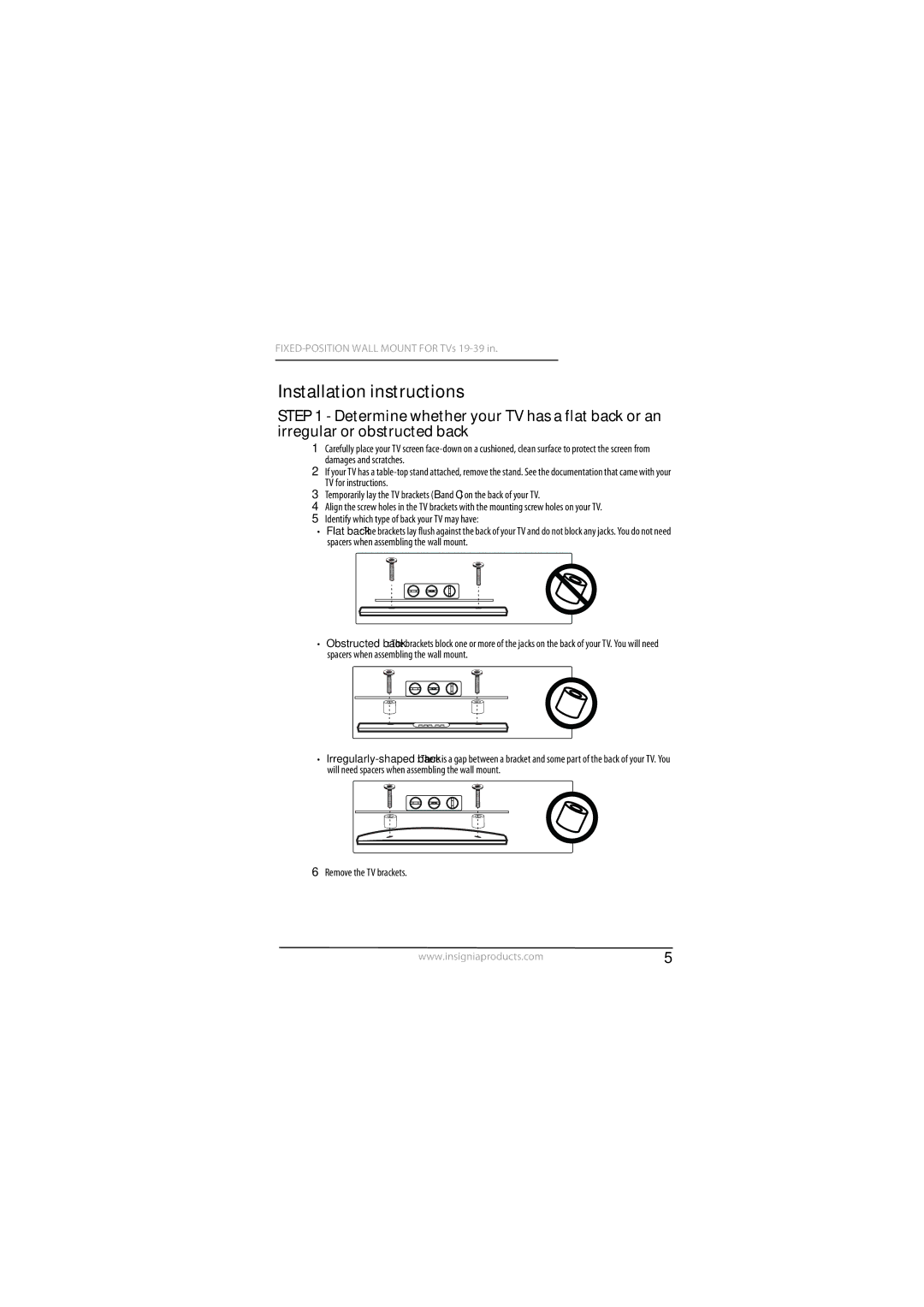 Insignia NS-TVMFP12 specifications Installation instructions 