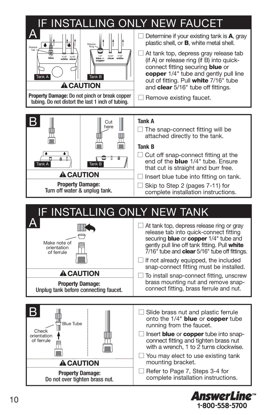 InSinkErator 1100 owner manual If Installing only NEW Faucet, If Installing only NEW Tank, Property Damage 