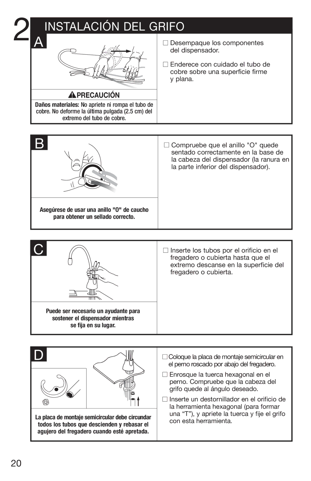 InSinkErator 1100 owner manual Instalación DEL Grifo 