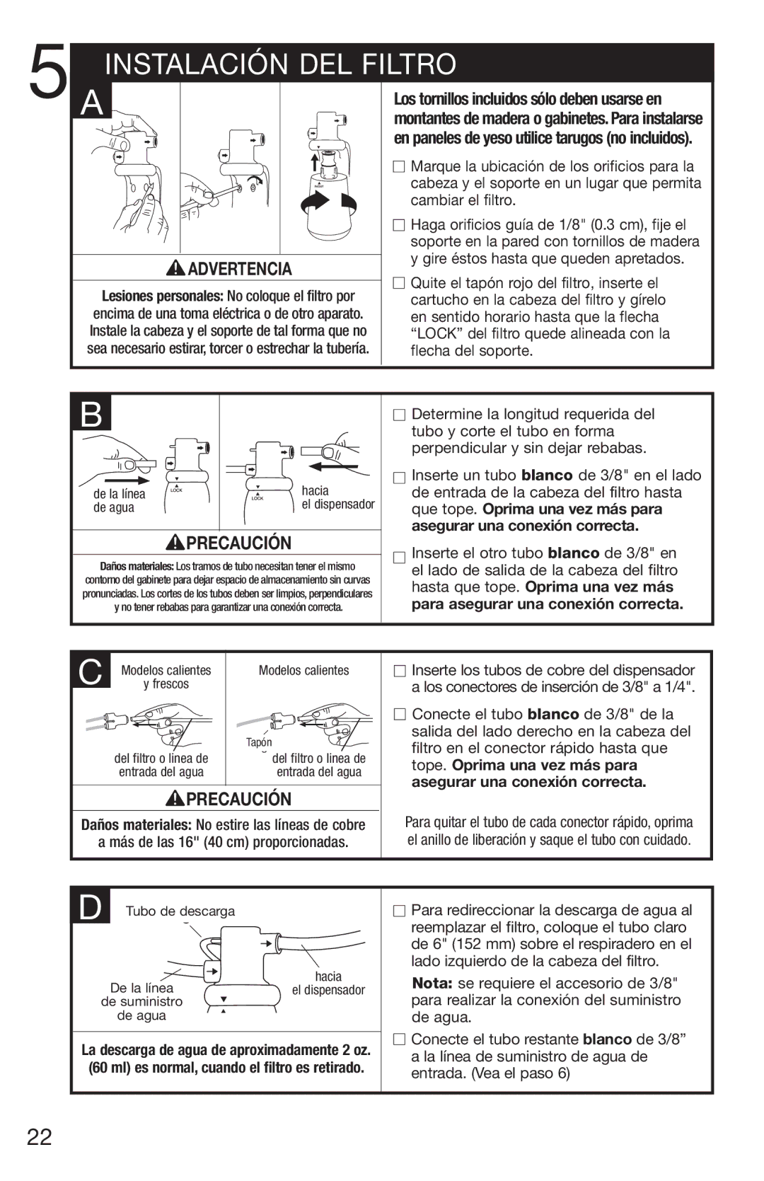 InSinkErator 1100 owner manual Instalación DEL Filtro 