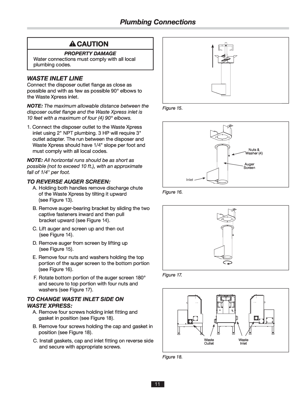 InSinkErator 14481 manual Plumbing Connections, Waste Inlet Line, To Reverse Auger Screen 