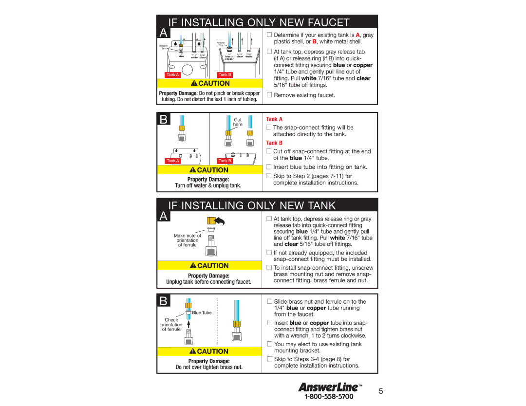 InSinkErator 2200 owner manual If Installing only NEW Faucet, If Installing only NEW Tank, Property Damage 