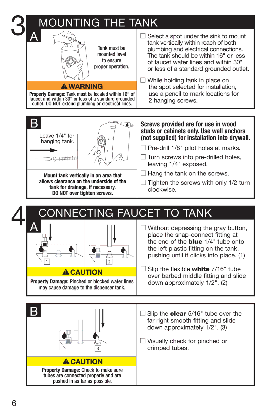 InSinkErator C1300, H778 owner manual Mounting the Tank, Connecting Faucet to Tank 