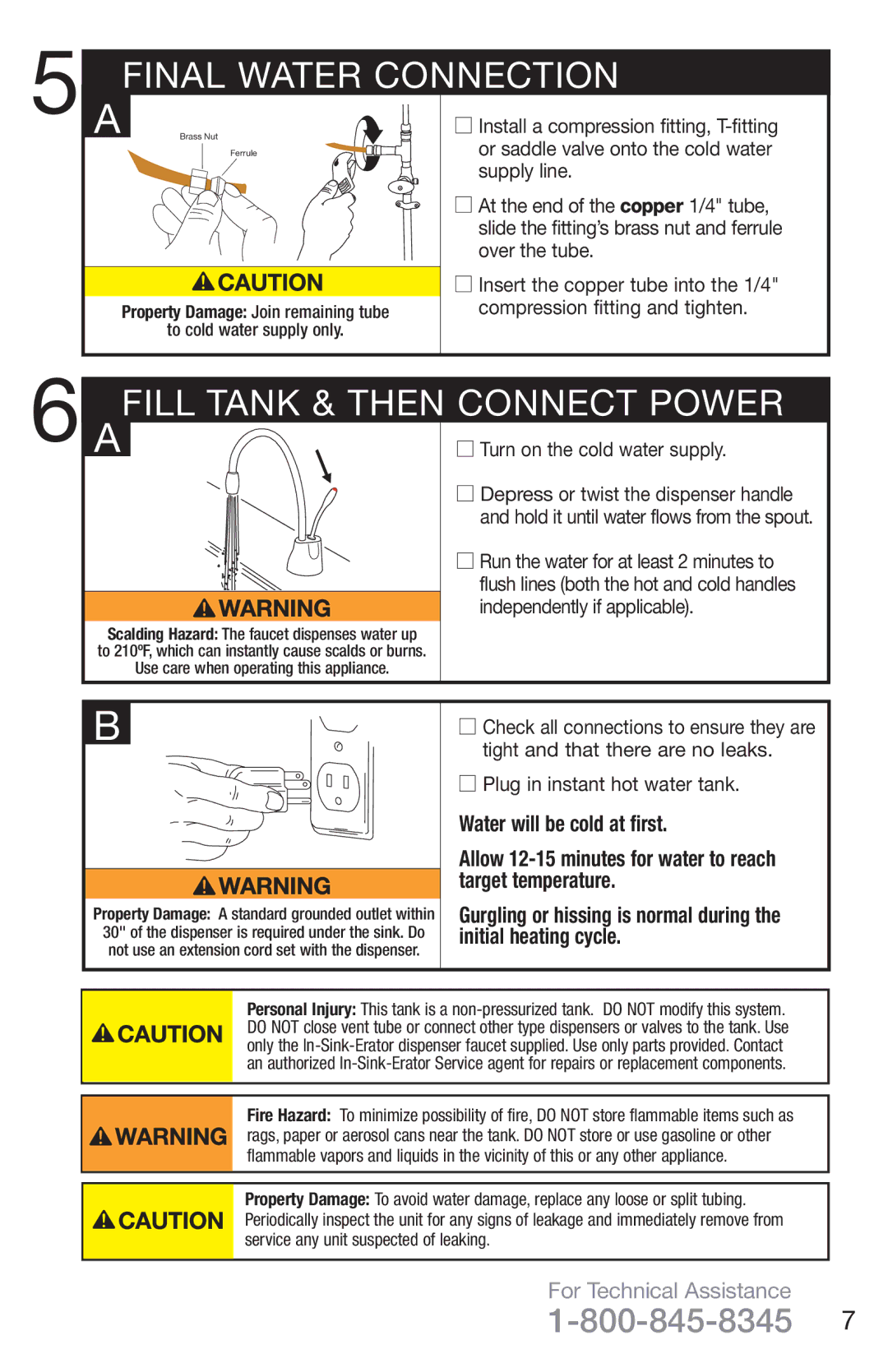 InSinkErator H778, C1300 owner manual Final Water Connection, Fill Tank & then Connect Power, Turn on the cold water supply 