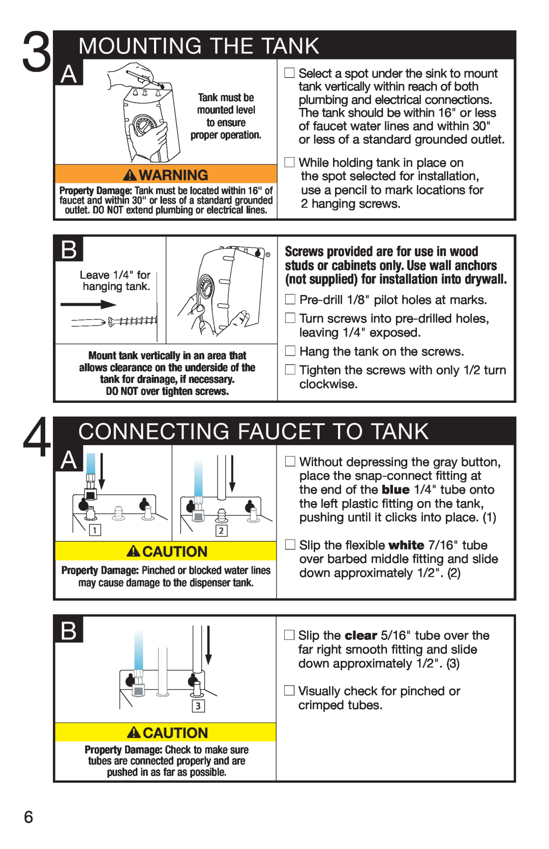 InSinkErator C1300, H778 owner manual Mounting The Tank, Connecting Faucet To Tank 