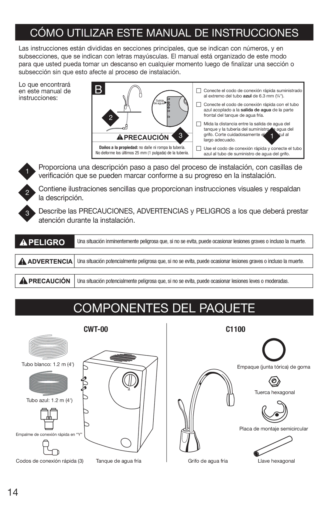 InSinkErator CWT-00, F-C1100 owner manual Componentes DEL Paquete, Cómo Utilizar Este Manual DE Instrucciones 