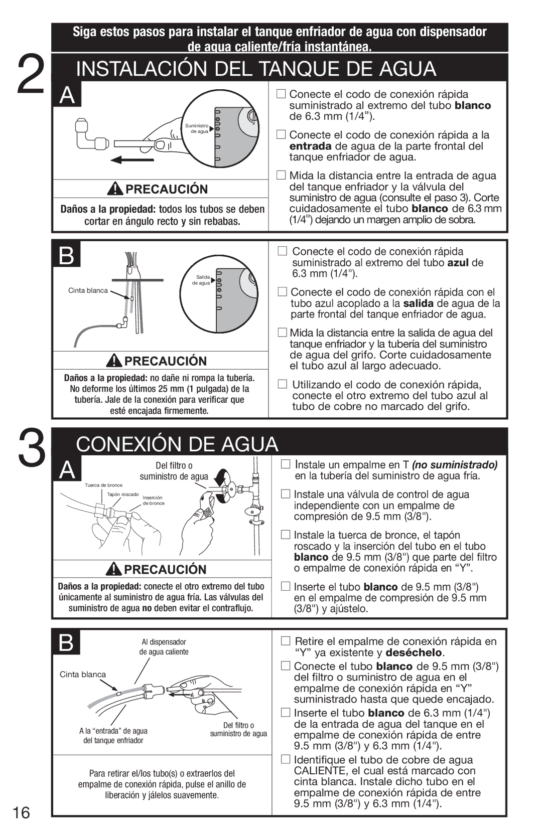 InSinkErator CWT-00, F-C1100 owner manual Instalación DEL Tanque DE Agua, Conexión DE Agua 