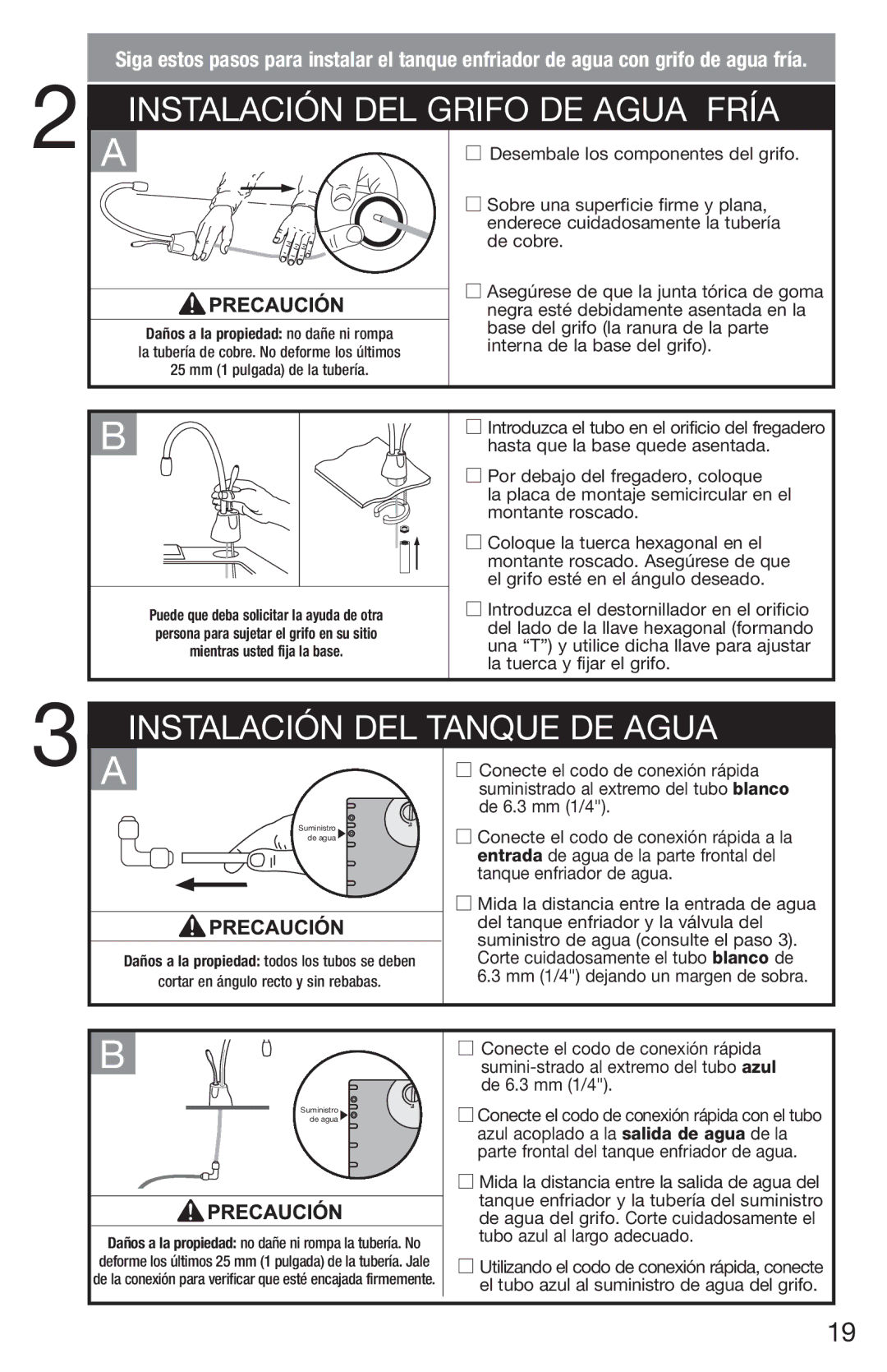 InSinkErator F-C1100, CWT-00 owner manual Instalación DEL Grifo DE Agua Fría 