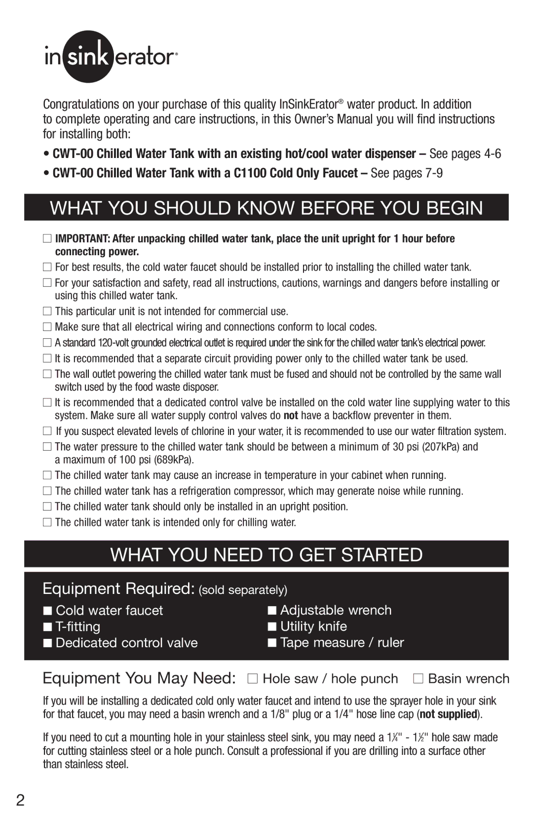 InSinkErator CWT-00, F-C1100 owner manual What YOU should Know Before YOU Begin 