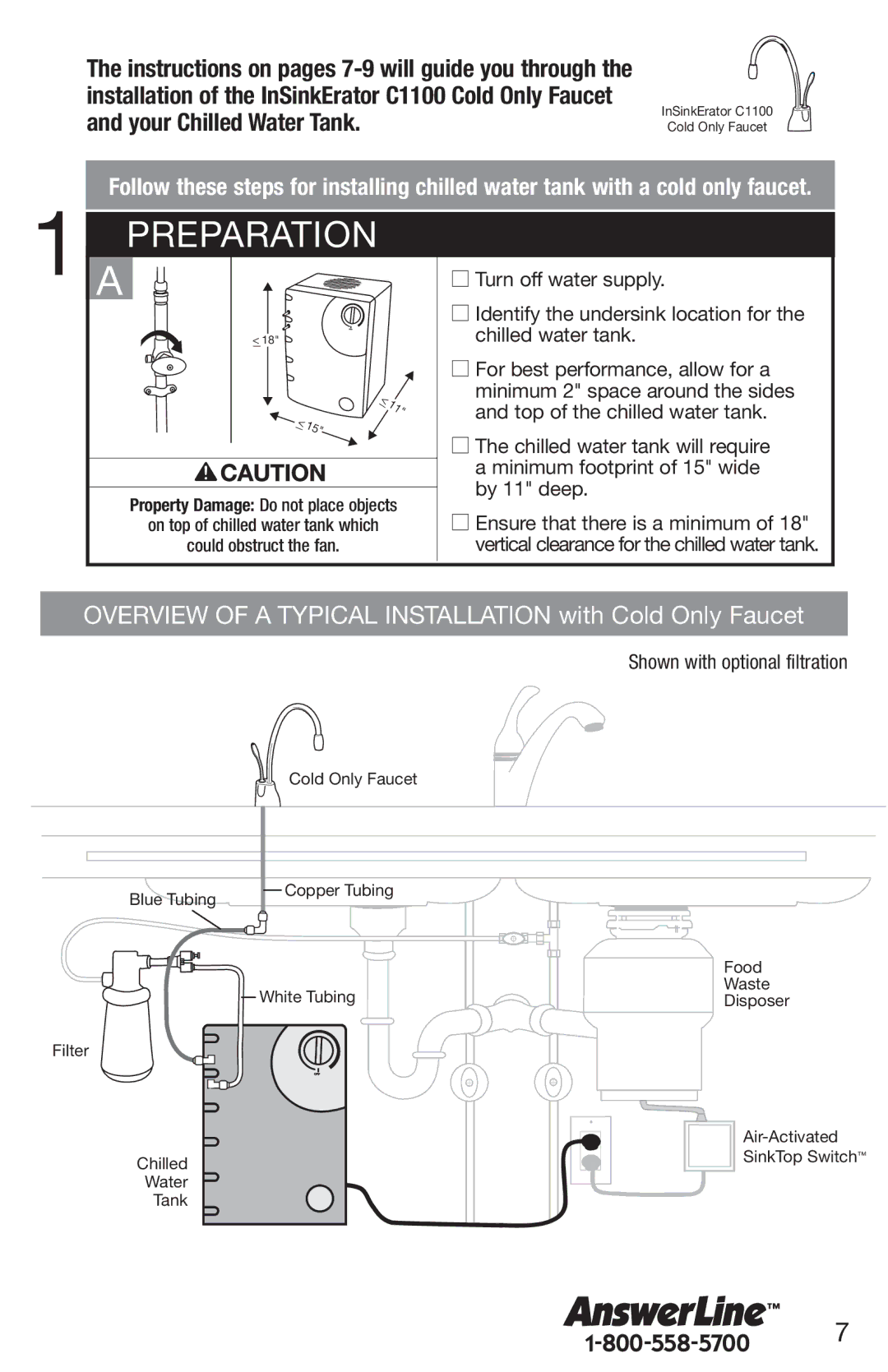 InSinkErator F-C1100, CWT-00 owner manual Preparation, Overview of a Typical Installation with Cold Only Faucet 