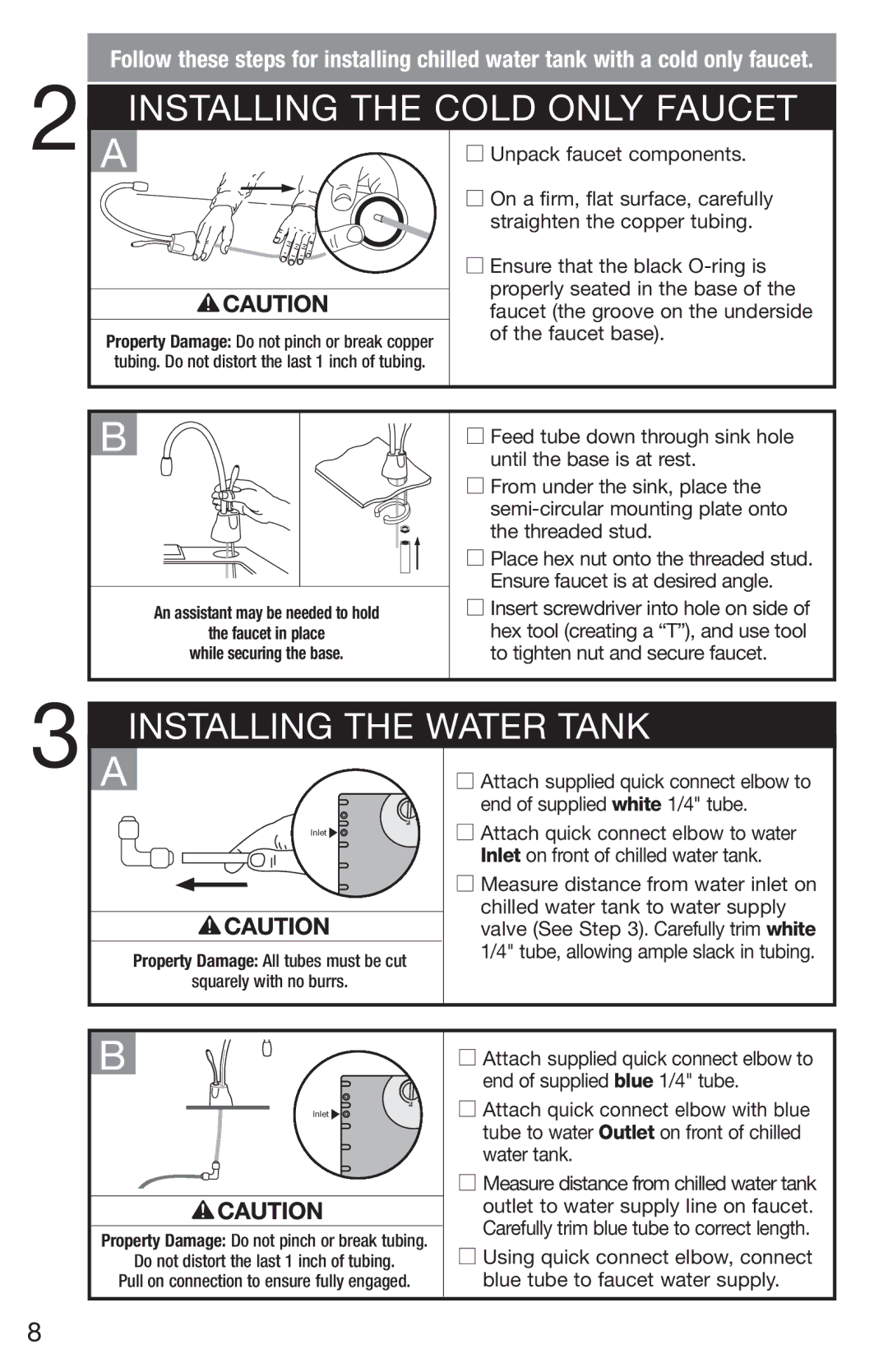 InSinkErator CWT-00, F-C1100 owner manual Installing the Cold only Faucet, Installing the Water Tank 