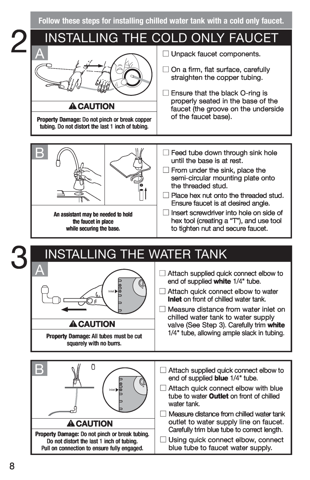 InSinkErator CWT-00, F-C1100 owner manual Installing The Cold Only Faucet, Installing The Water Tank 