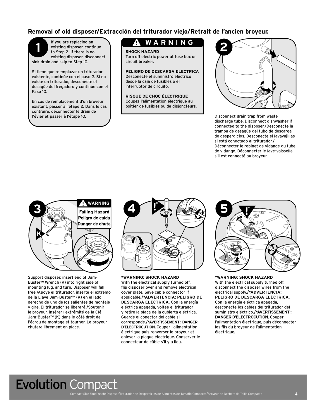 InSinkErator Evolution Compact manual R N I N G, Shock Hazard 