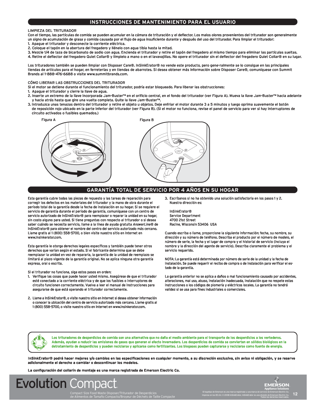 InSinkErator Evolution Compact manual Instrucciones De Mantenimiento Para El Usuario 