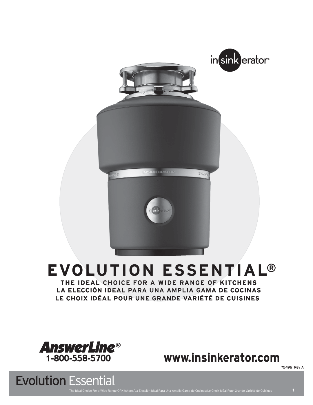 InSinkErator Evolution Essential manual The Ideal Choice For A Wide Range Of Kitchens 