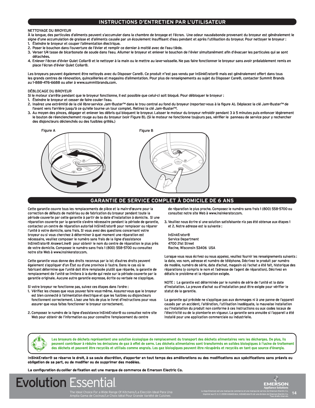 InSinkErator Evolution Essential manual Instructions D’Entretien Par L’Utilisateur 