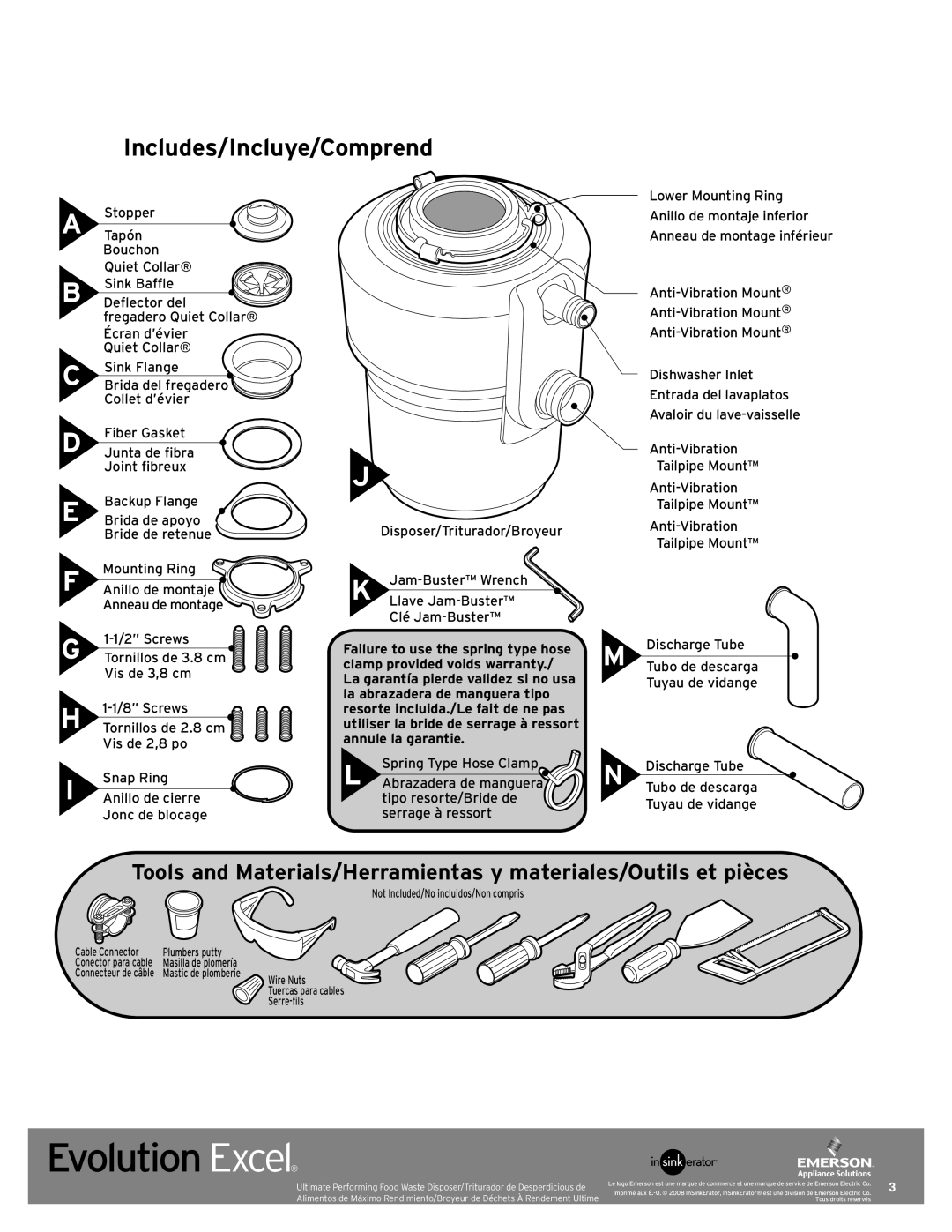 InSinkErator Evolution Excel manual Includes/Incluye/Comprend 