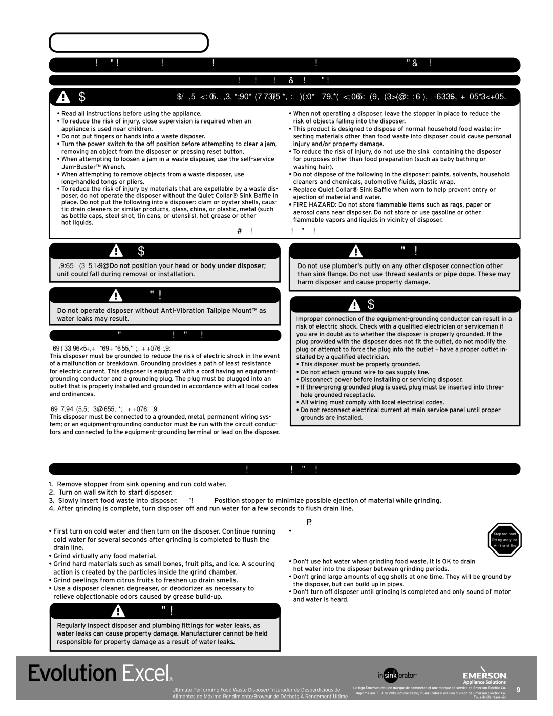 InSinkErator Evolution Excel manual WA R N in G, Caut IO N, Ca U Tio N, WA Rnin G, Ca Ut Io N 