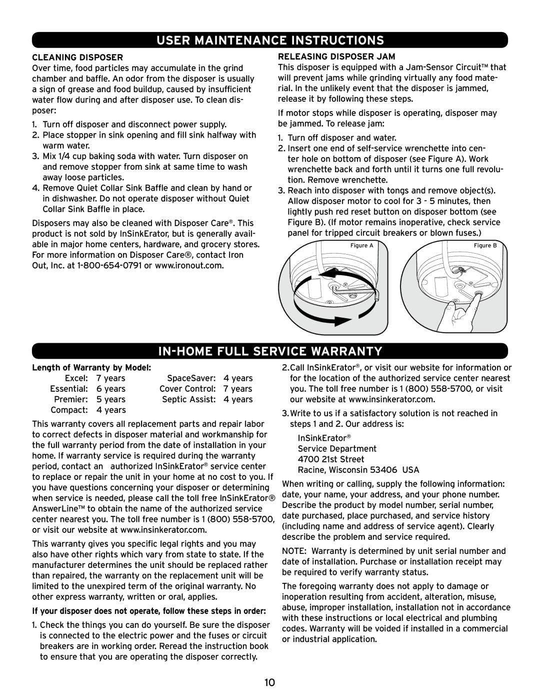 InSinkErator Evolution Excel installation manual User Maintenance Instructions 