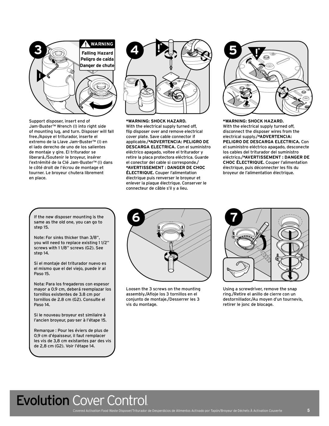 InSinkErator Evolution Series manual Falling Hazard 