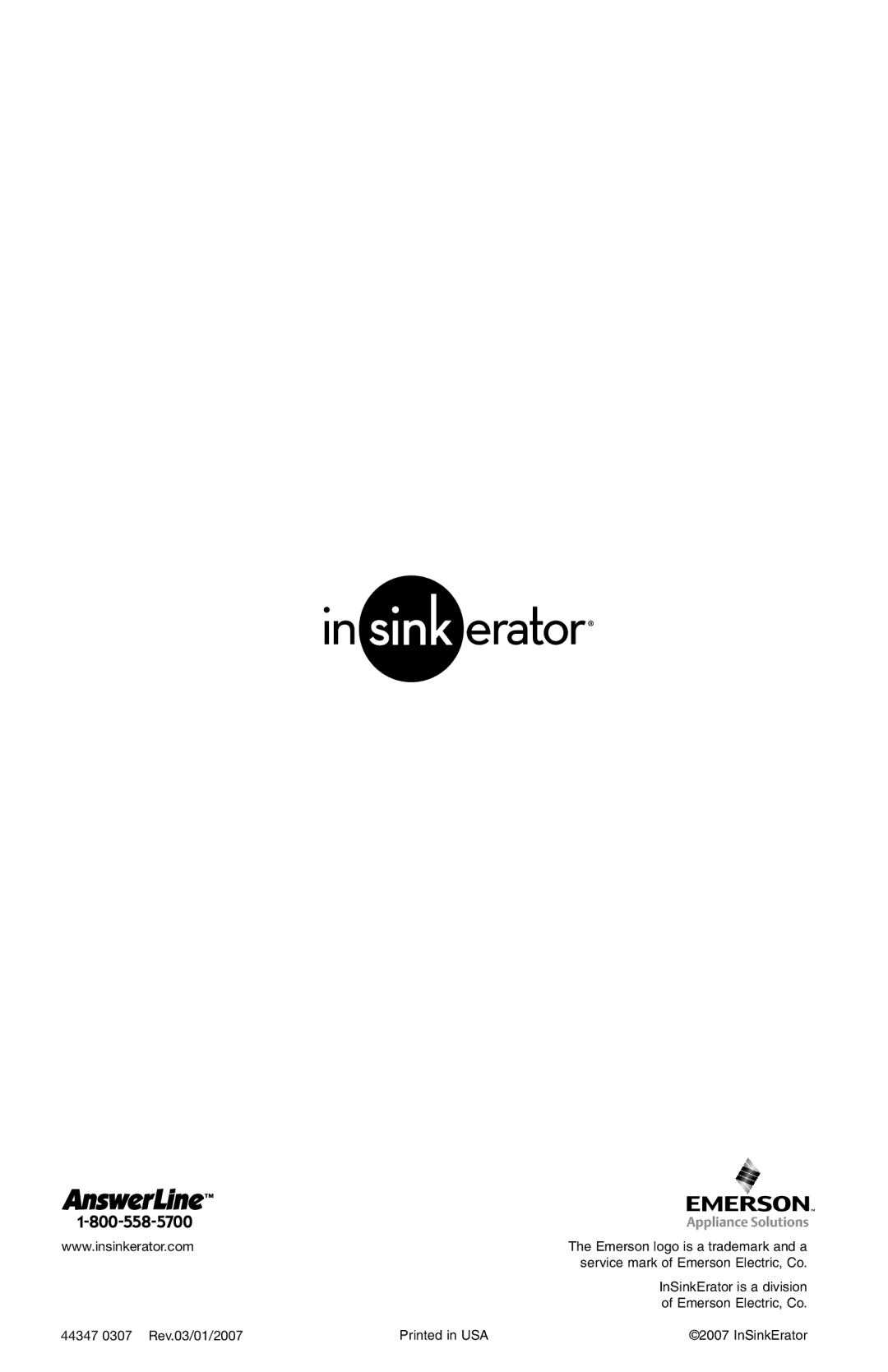 InSinkErator F-201R installation instructions Emerson logo is a trademark and a 