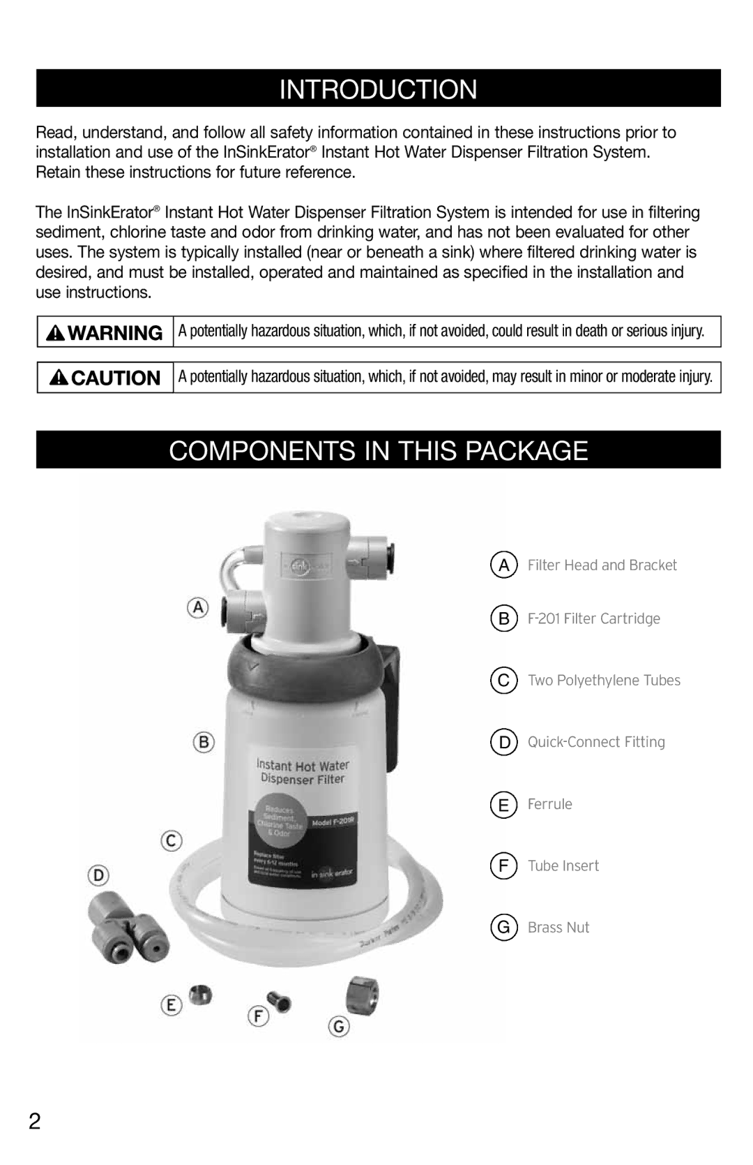 InSinkErator F-201R installation instructions Introduction, Components in this Package 