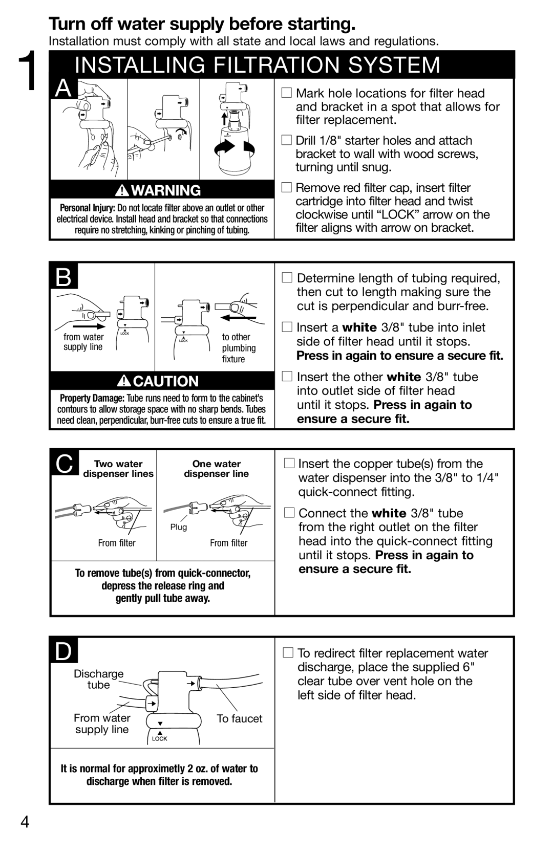 InSinkErator F-201R installation instructions Installing Filtration System 