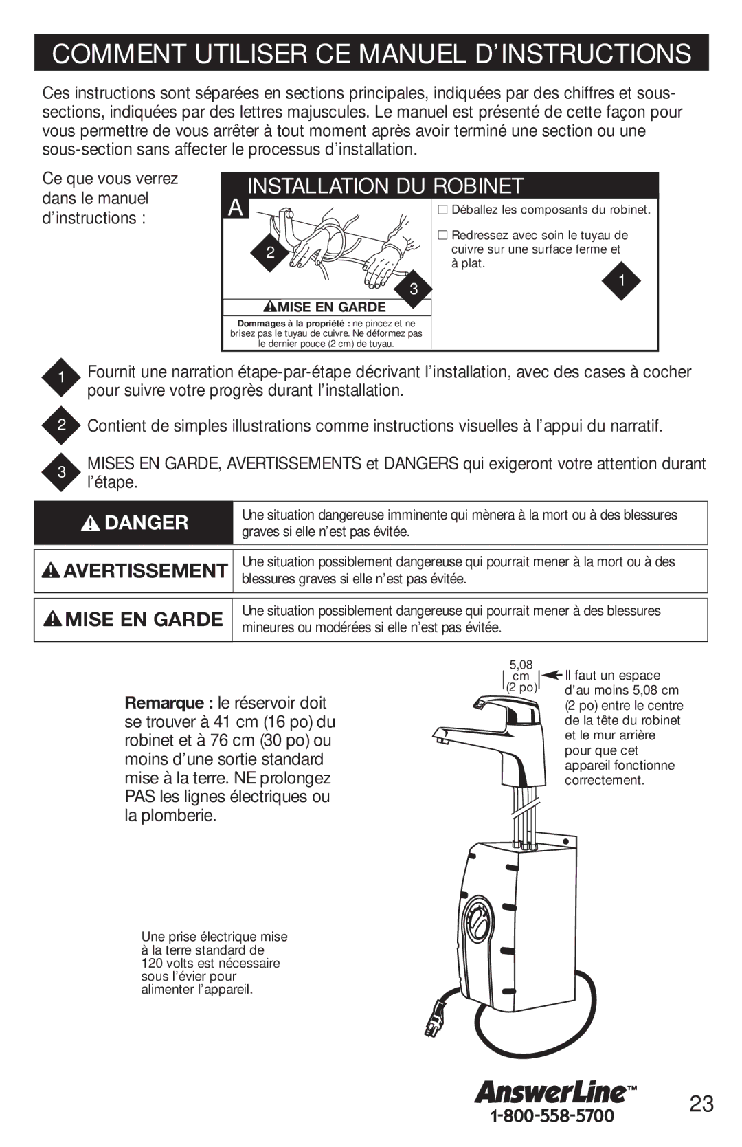 InSinkErator FAUCET owner manual Graves si elle n’est pas évitée, Blessures graves si elle n’est pas évitée 