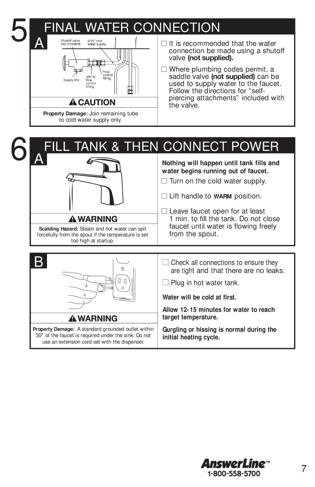 InSinkErator FAUCET owner manual Final Water Connection, Fill Tank & then Connect Power 