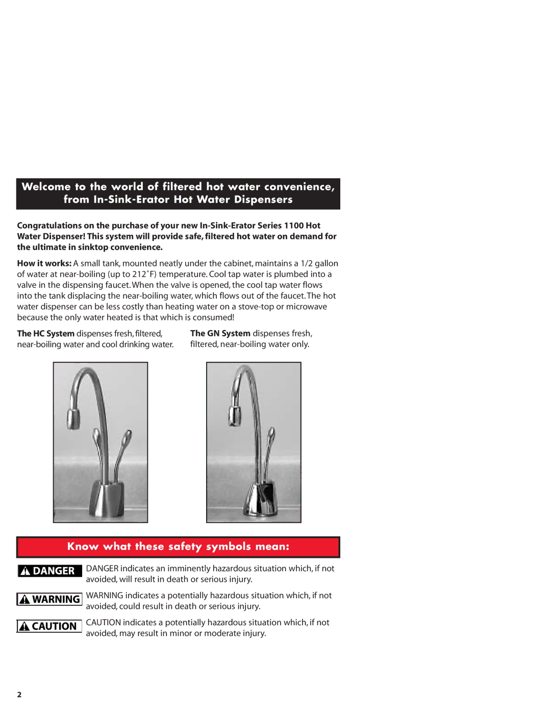 InSinkErator GN1100, HC1100 owner manual Know what these safety symbols mean 