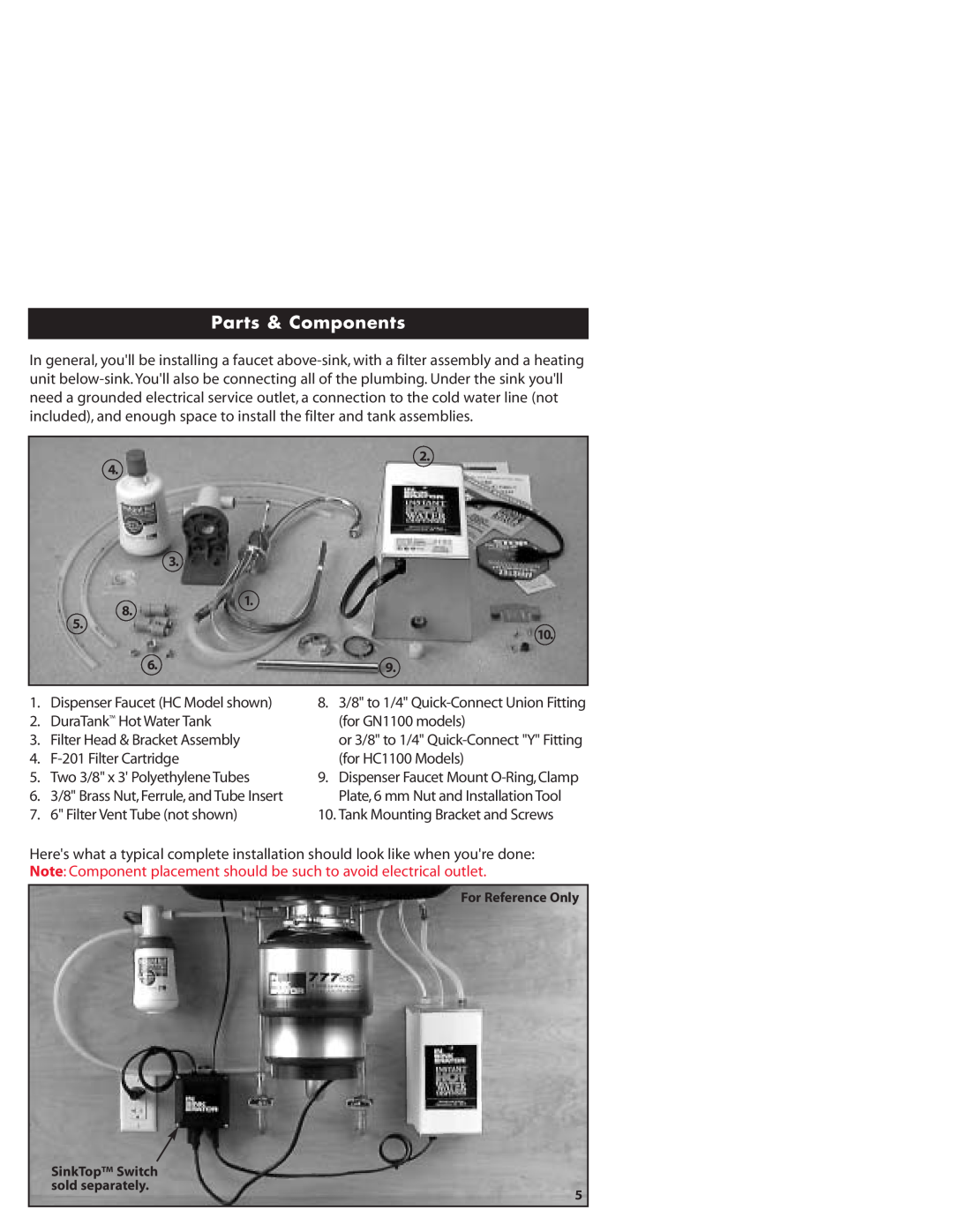 InSinkErator HC1100, GN1100 owner manual Parts & Components 