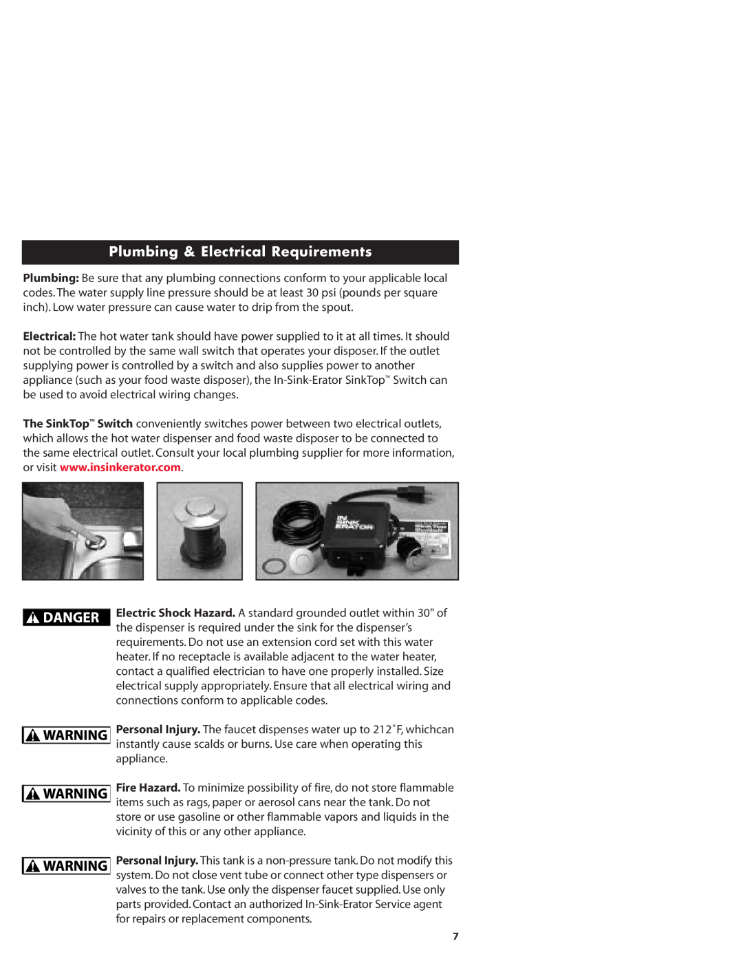 InSinkErator HC1100, GN1100 owner manual Plumbing & Electrical Requirements 