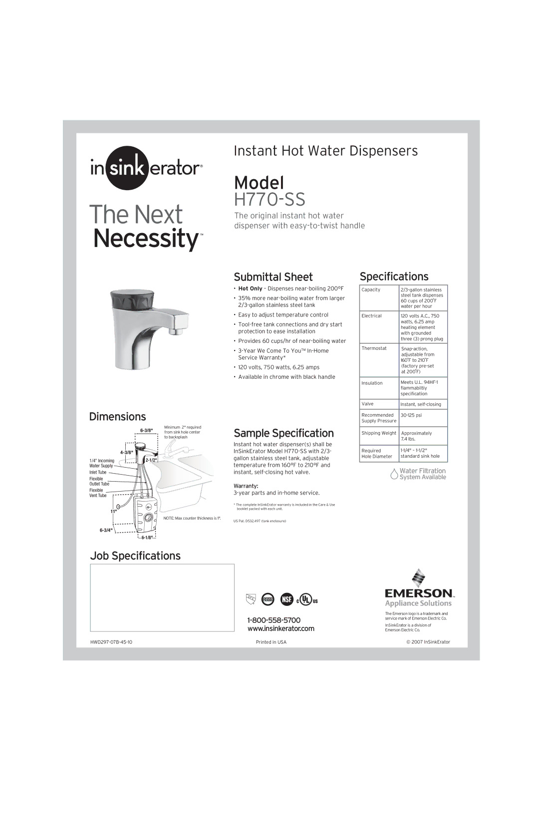 InSinkErator H770-SS dimensions Next, Necessity 