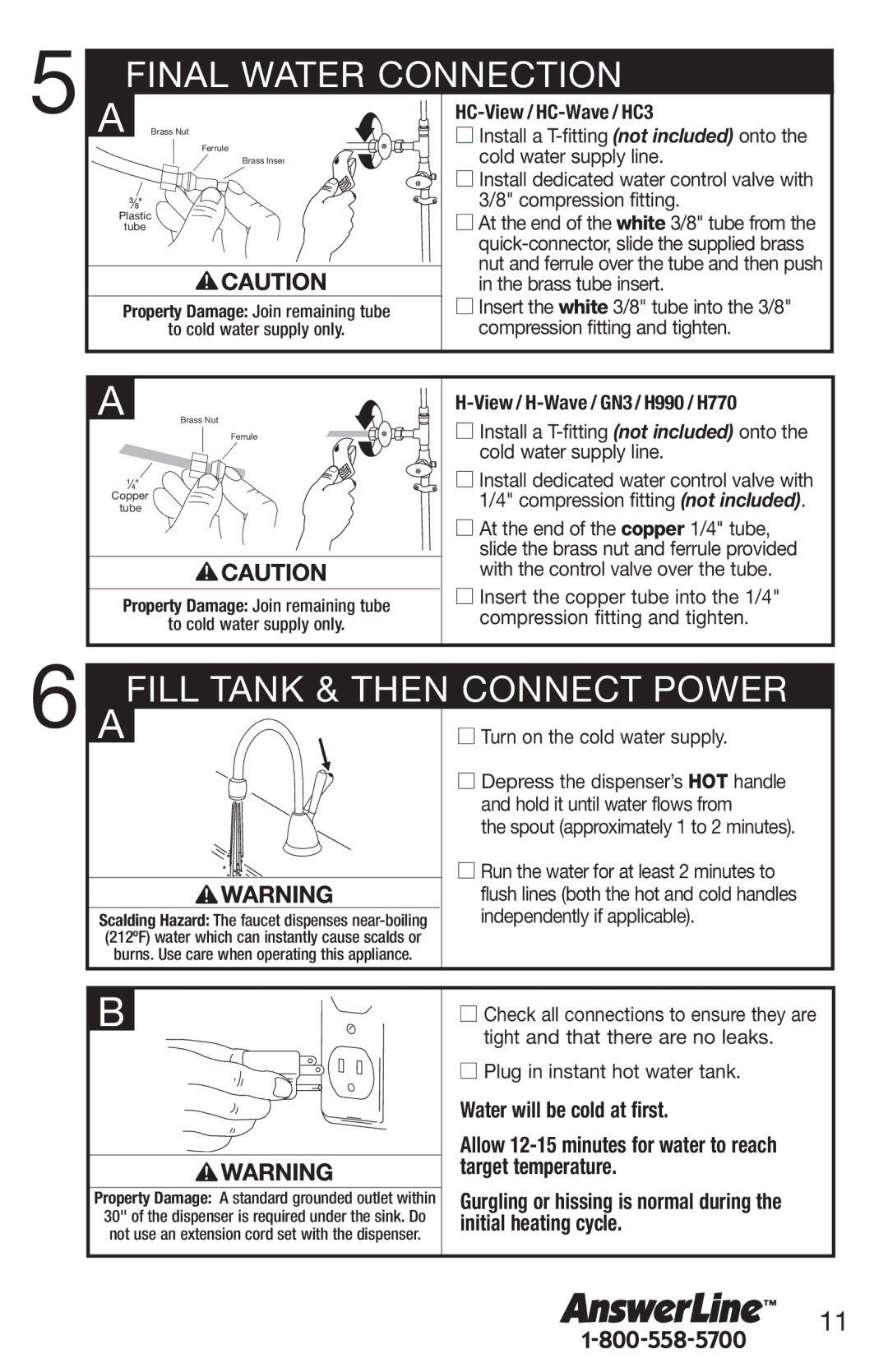 InSinkErator H770, HC3/GN3 owner manual Final Water Connection, Fill Tank & then Connect Power, HC-View / HC-Wave / HC3 