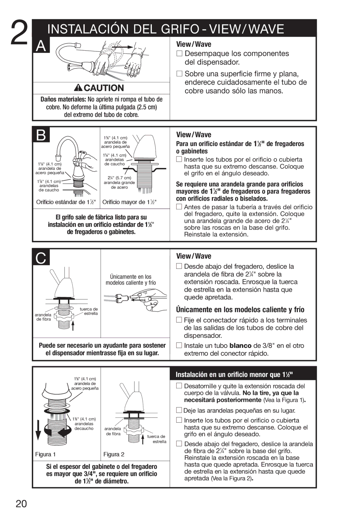 InSinkErator HC3/GN3, H770 owner manual Instalación DEL Grifo VIEW/ Wave, Únicamente en los modelos caliente y frío 