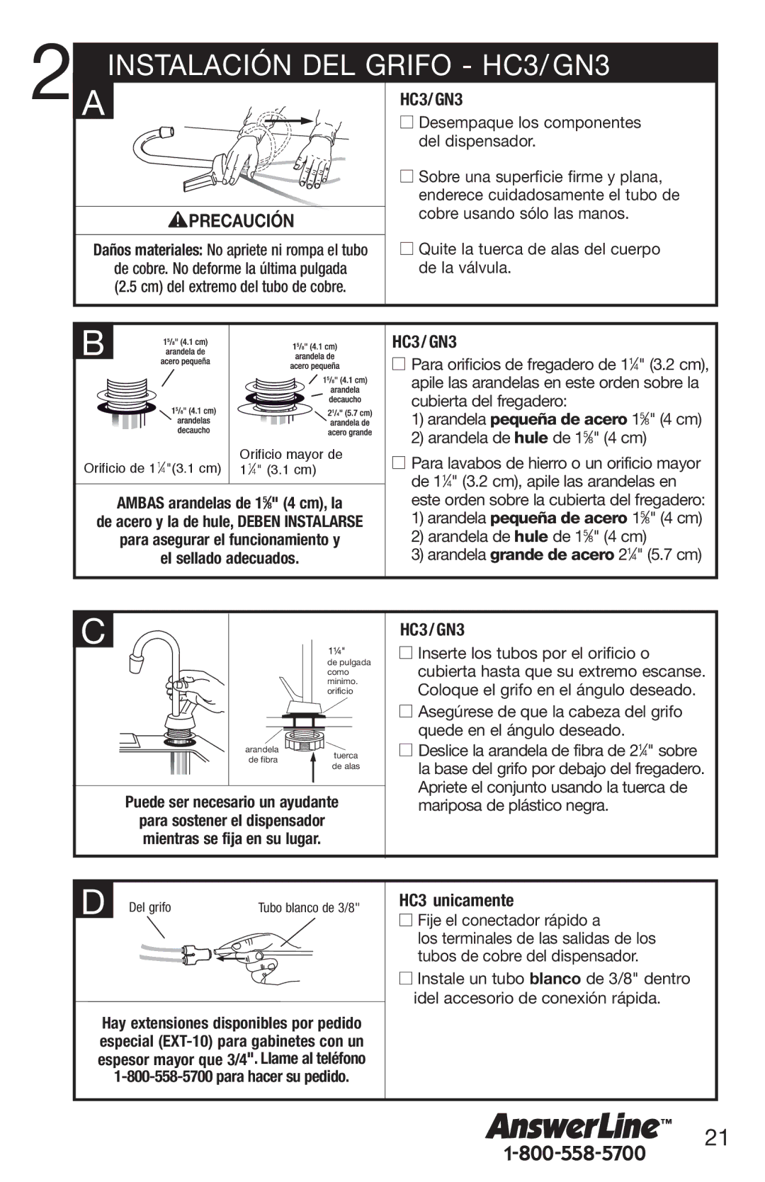 InSinkErator H770 owner manual Instalación DEL Grifo HC3/GN3, HC3 / GN3, HC3 unicamente 