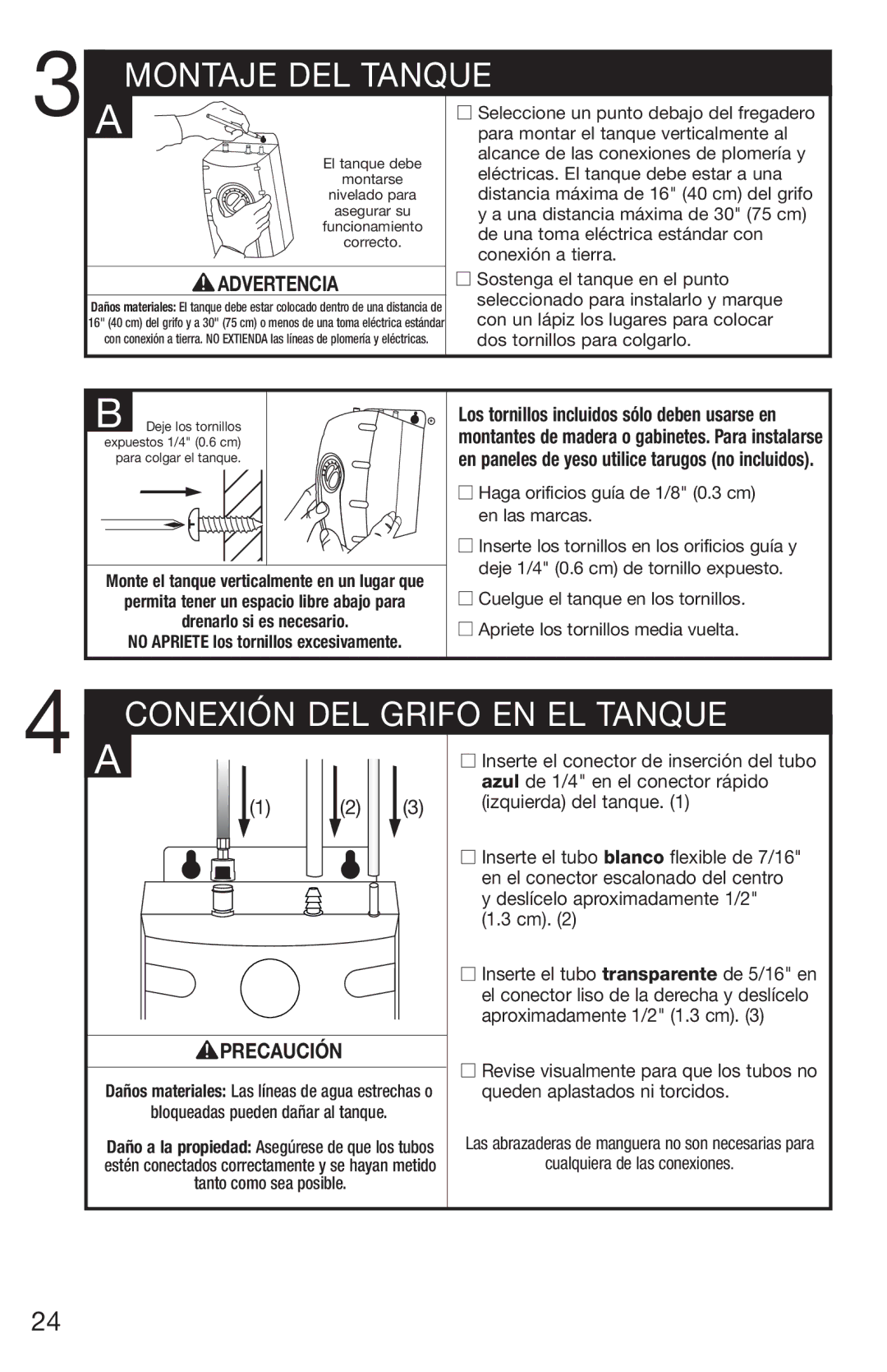 InSinkErator HC3/GN3, H770 owner manual Montaje DEL Tanque, Conexión DEL Grifo EN EL Tanque, Drenarlo si es necesario 