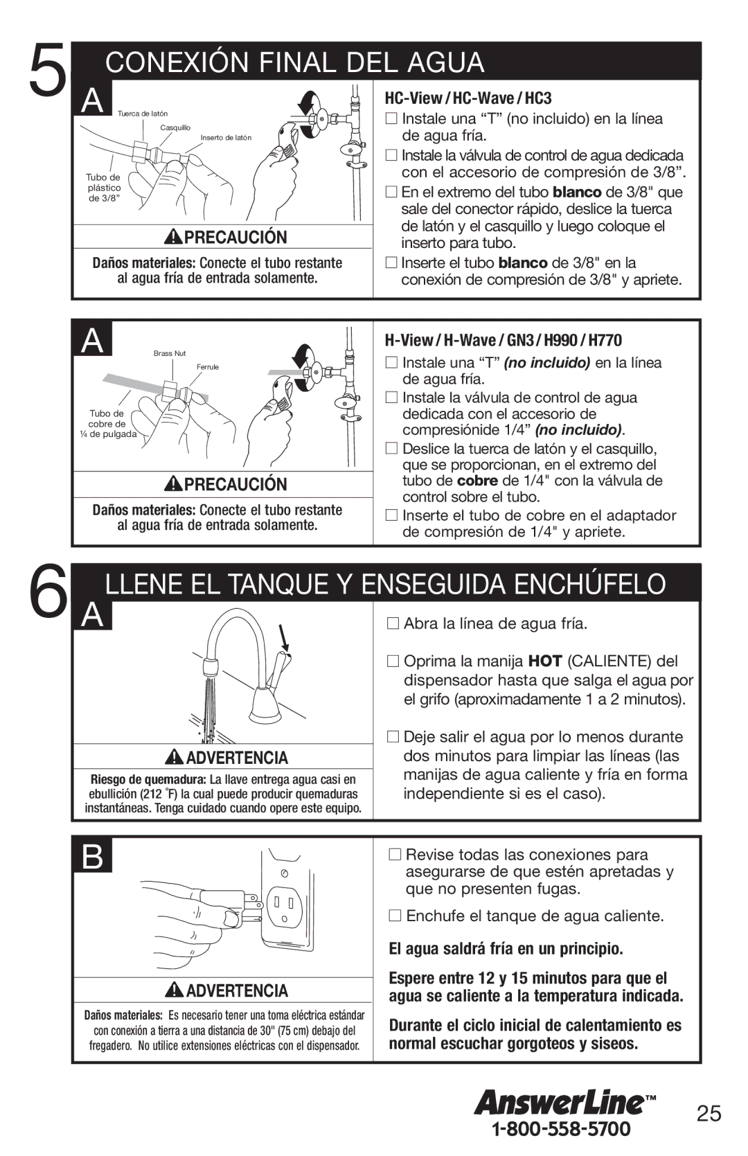 InSinkErator HC3/GN3 Conexión Final DEL Agua, Llene EL Tanque Y Enseguida Enchúfelo, View / H-Wave / GN3/ H990 / H770 