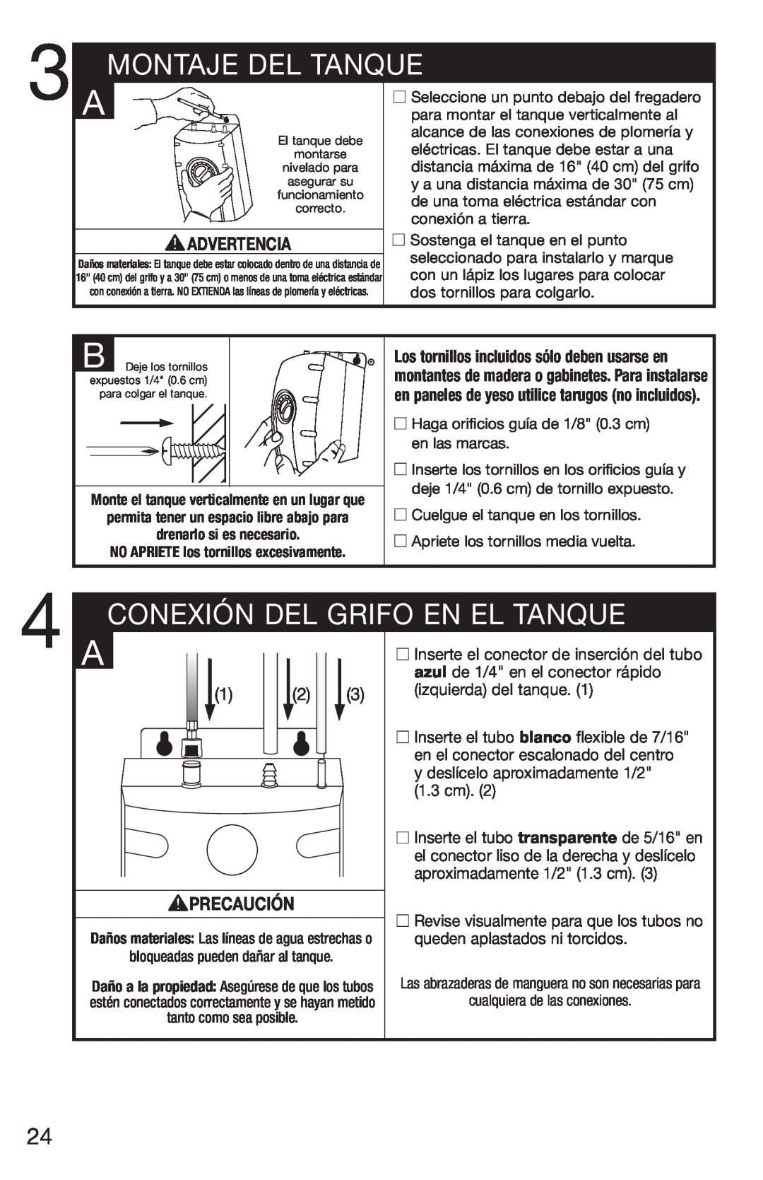 InSinkErator HC3/GN3, H770 owner manual Montaje Del Tanque, Conexión Del Grifo En El Tanque, Advertencia, Precaución 
