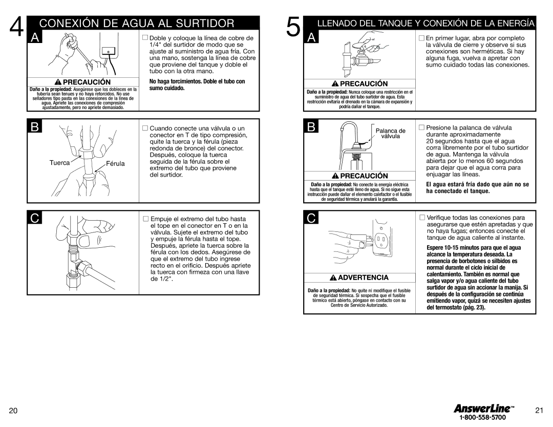 InSinkErator Hot1 owner manual Conexión DE Agua AL Surtidor 