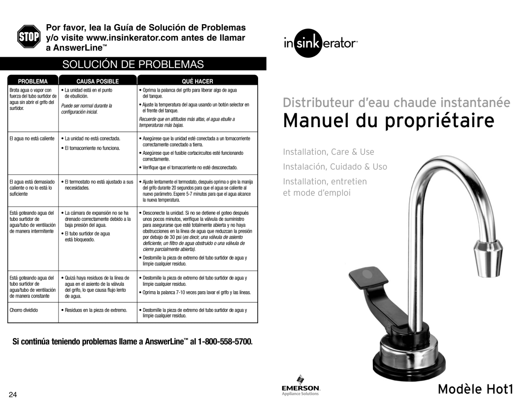 InSinkErator Hot1 owner manual Solución DE Problemas, Problema Causa Posible QUÉ Hacer 