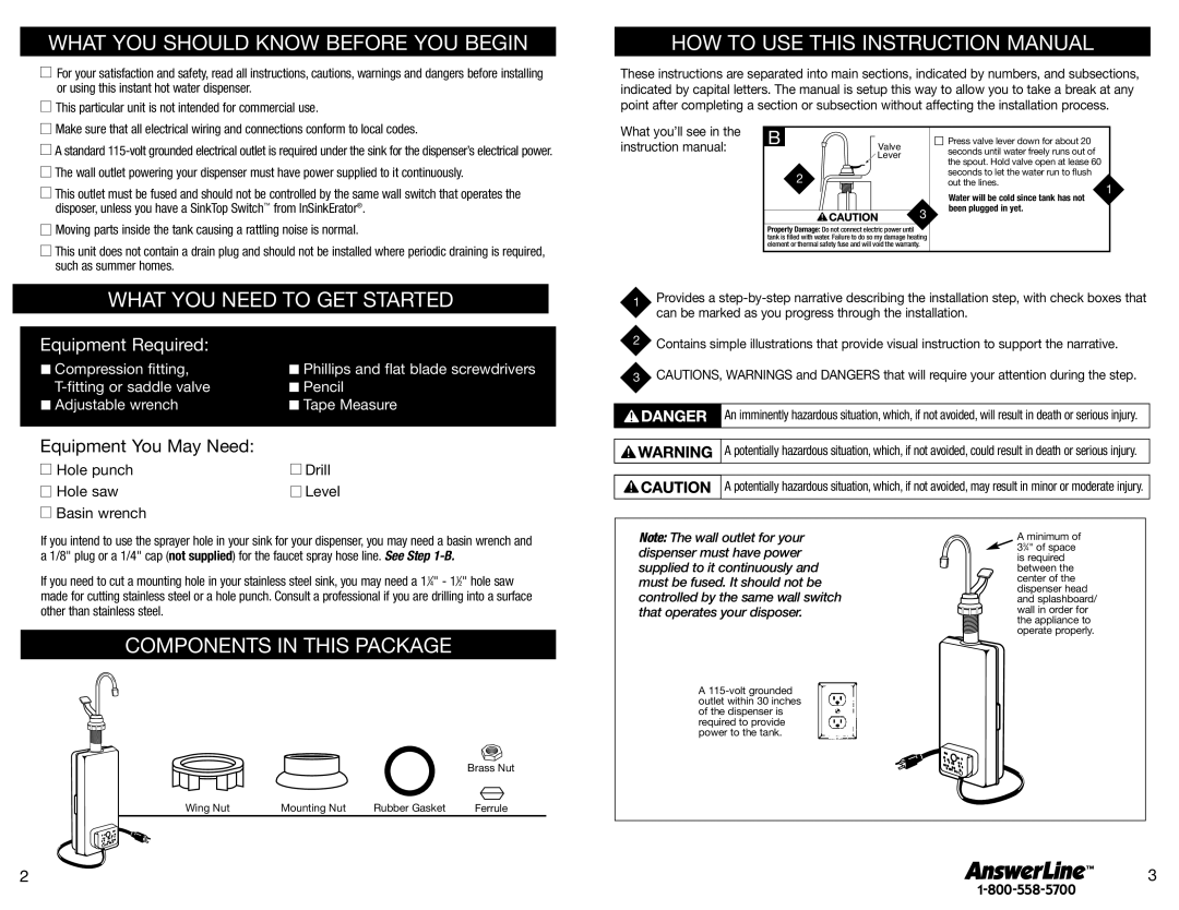 InSinkErator Hot1 owner manual What YOU should Know Before YOU Begin 