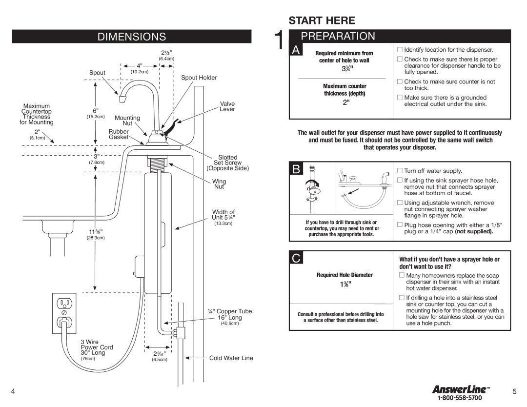 InSinkErator Hot1 Dimensions, Preparation, That operates your disposer, What if you don’t have a sprayer hole or 