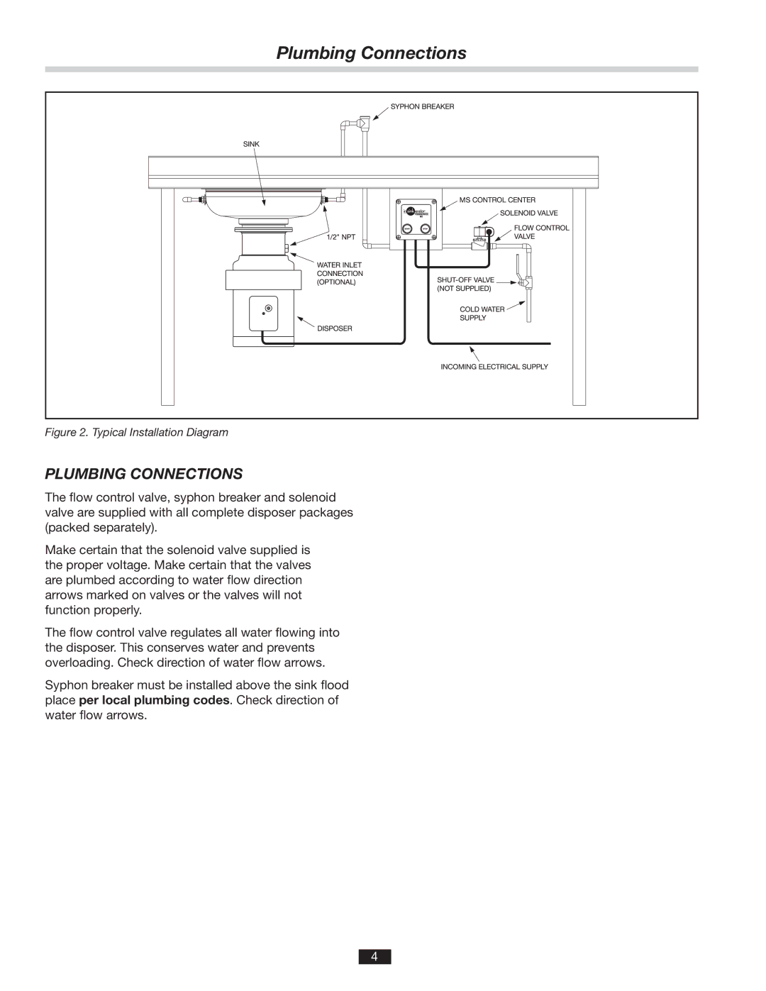 InSinkErator MS installation manual Plumbing Connections 